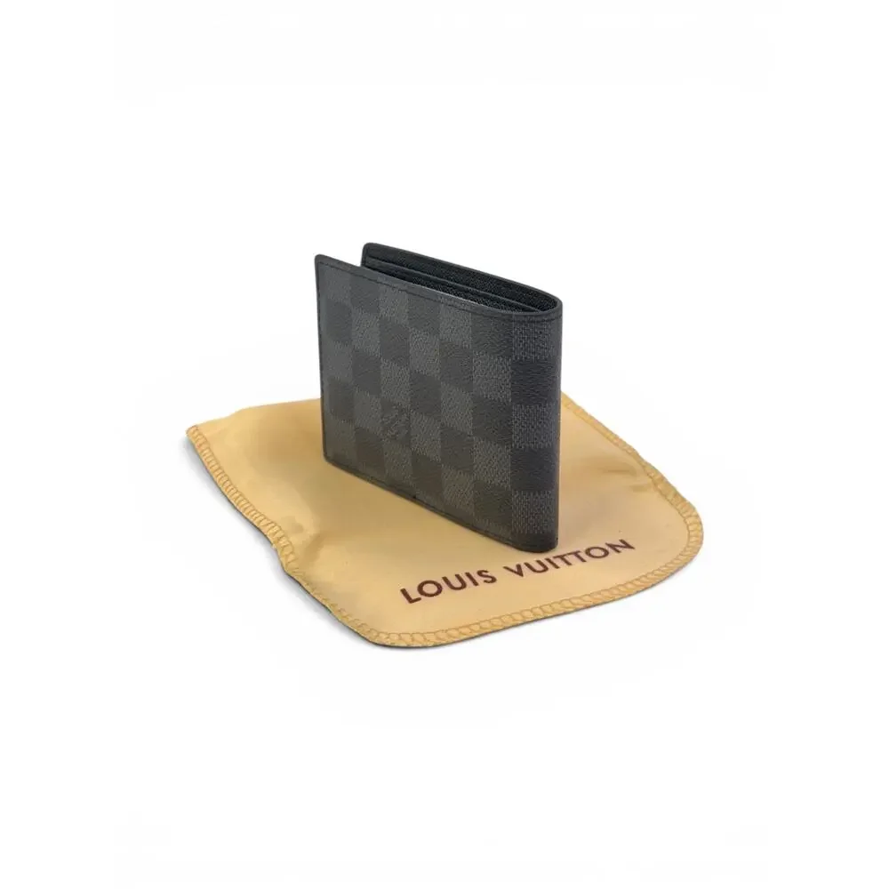 Louis Vuitton Multiple Wallet Damier Graphite Black Bifold Wallet w Box Dust Bag